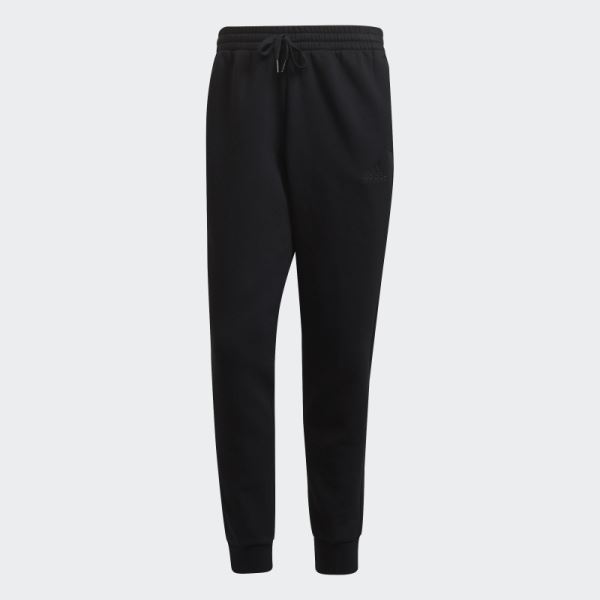 Adidas Black Essentials French Terry Tapered-Cuff 3-Stripes Pants