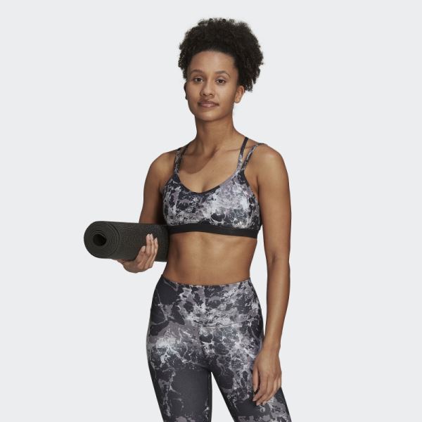 Yoga Essentials Studio Light-Support Allover Print Bra Black Adidas