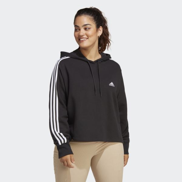 Essentials 3-Stripes French Terry Crop Hoodie (Plus Size) Adidas Black