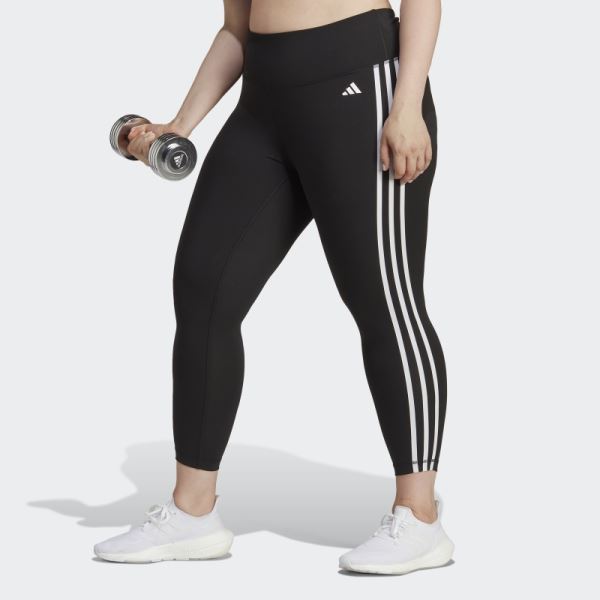 Adidas Black Train Essentials 3-Stripes High-Waisted 7/8 Leggings (Plus Size)