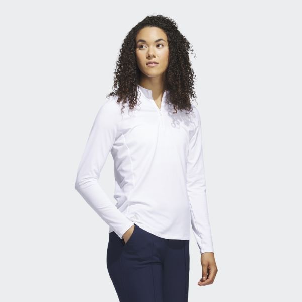 Quarter-Zip Long Sleeve Golf Polo Shirt White Adidas