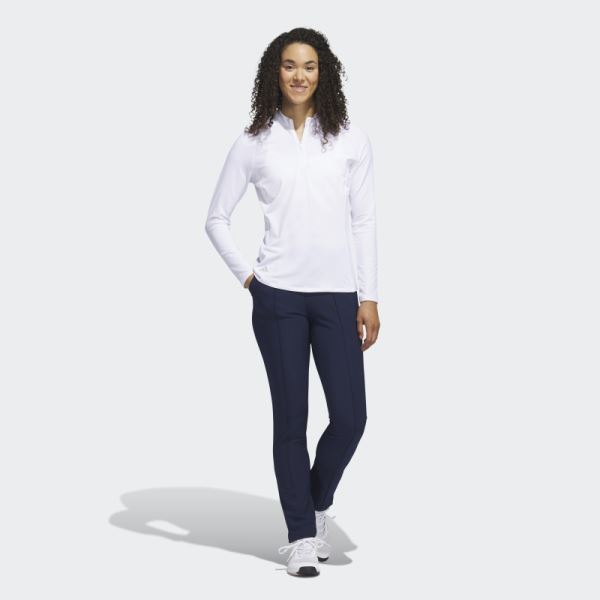 Quarter-Zip Long Sleeve Golf Polo Shirt White Adidas