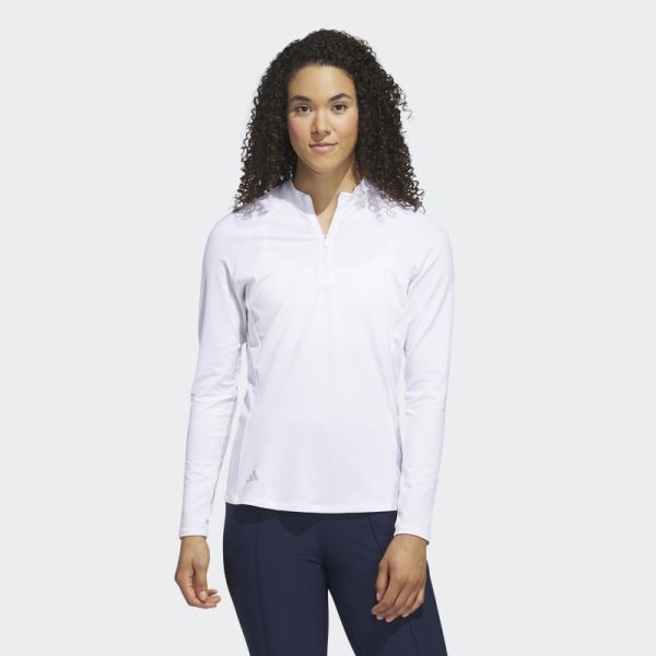 Quarter-Zip Long Sleeve Golf Polo Shirt Adidas White