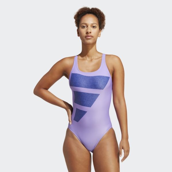 Adidas Violet Big Bars Graphic Swimsuit