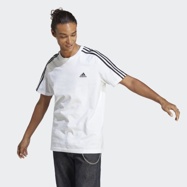 Adidas White Essentials Single Jersey 3-Stripes T-Shirt