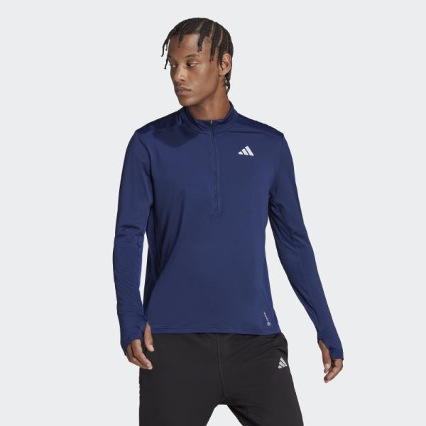 Adidas Dark Blue Own the Run 1/2-Zip Tee