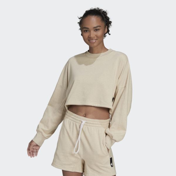 Botanic Beige Mel Adidas Sportswear Studio Lounge Summer Crew Sweatshirt Hot