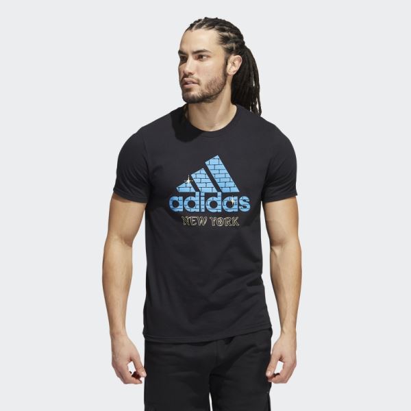 Adidas Black New York Logo Short Sleeve Graphic Tee