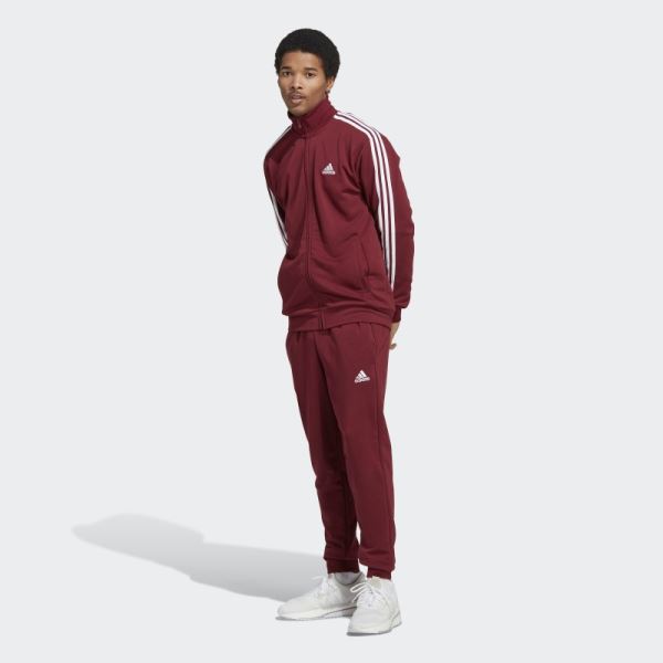 Basic 3-Stripes French Terry Tracksuit Red Adidas