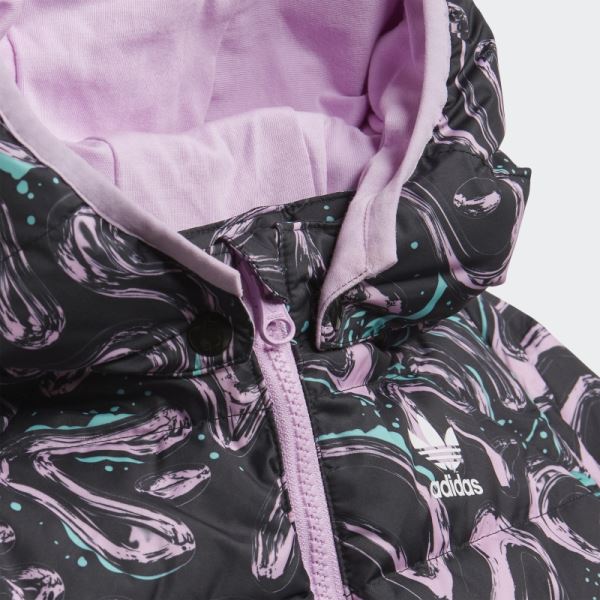 Adidas Black Allover Print Down Jacket with Hood