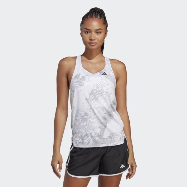 Adidas White Adizero Running Tank Top