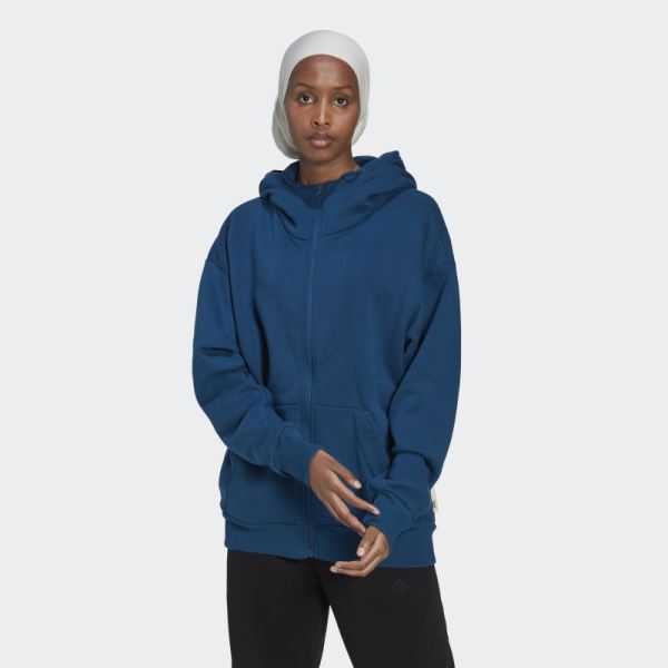 Adidas Studio Lounge Fleece Full-Zip Hoodie Marine