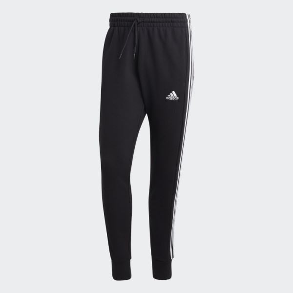 Black Adidas Essentials French Terry Tapered Cuff 3-Stripes Pants