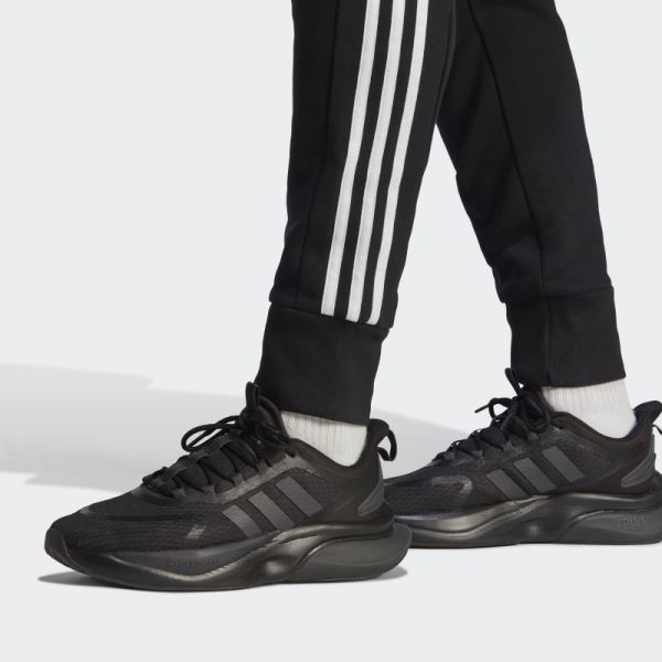 Black Adidas Essentials French Terry Tapered Cuff 3-Stripes Pants