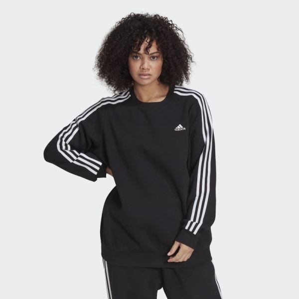 Black Essentials 3-Stripes Fleece Sweatshirt (Plus Size) Adidas