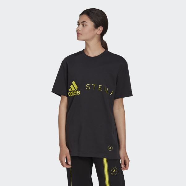 Black Hot Adidas by Stella McCartney Logo Tee