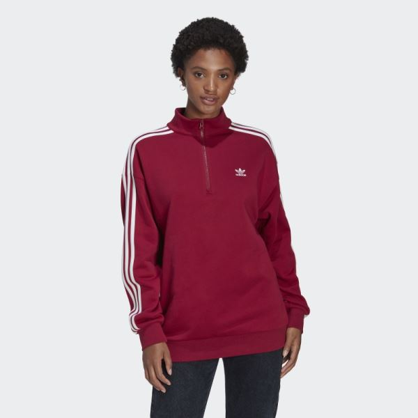 Burgundy Adidas adicolor Trefoil Quarter-Zip Sweatshirt