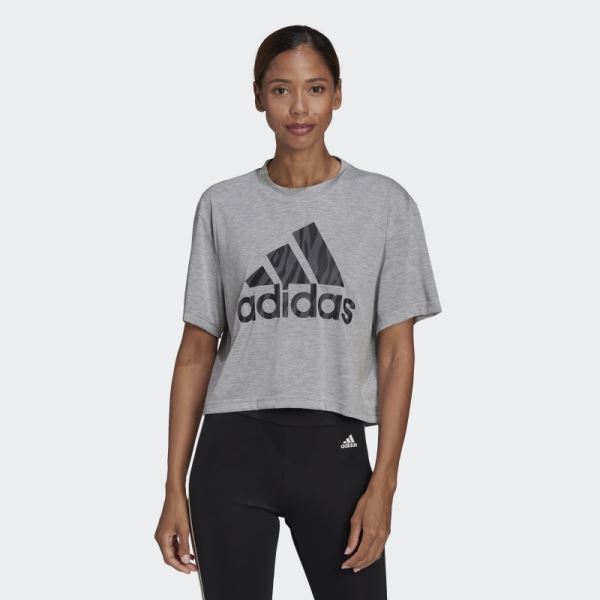 Medium Grey AEROREADY Designed to Move Tiger-Print Tee Adidas