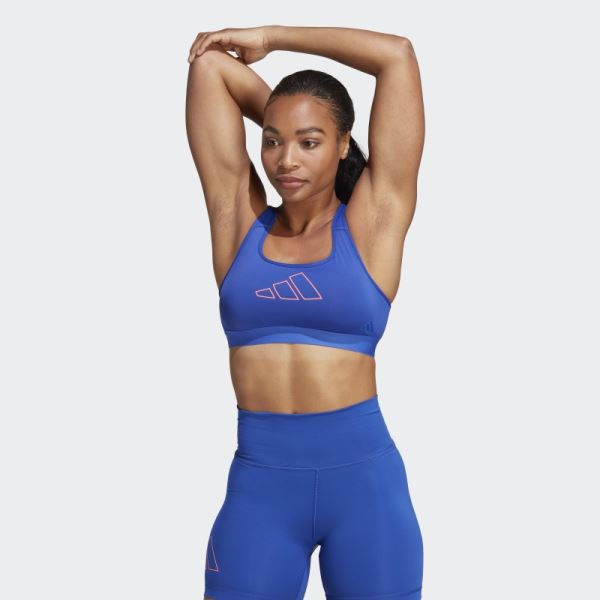 Blue Powerreact Hyperbright Medium-Support Bra Adidas Fashion