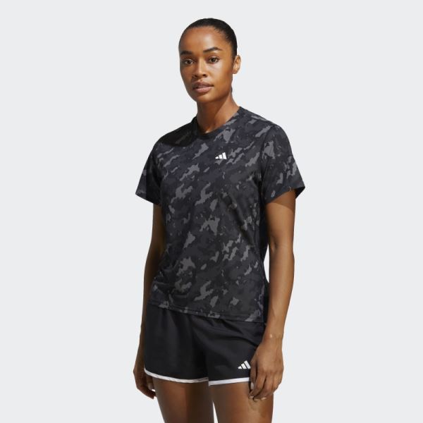 Own the Run Camo Running Tee Adidas Black