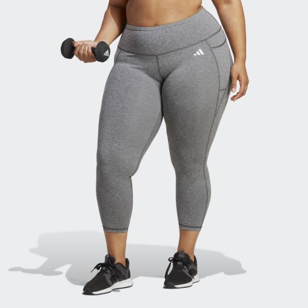 Dark Grey Heather Optime Stash Pocket Training 7/8 Leggings (Plus Size) Adidas