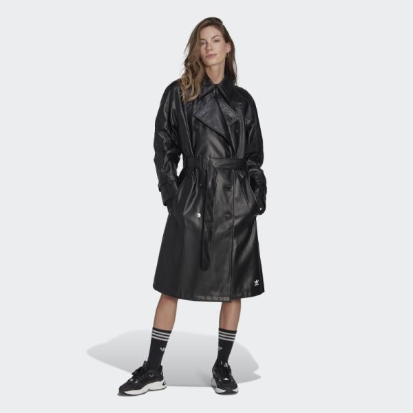 adicolor Trefoil Faux Leather Trench Coat Adidas Black