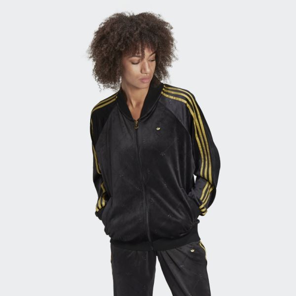 Track Jacket in Velvet with Embossed Adidas Originals Monogram Black Hot