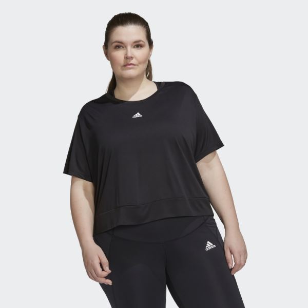 Adidas Black AEROREADY Studio Loose Crop Tee (Plus Size)