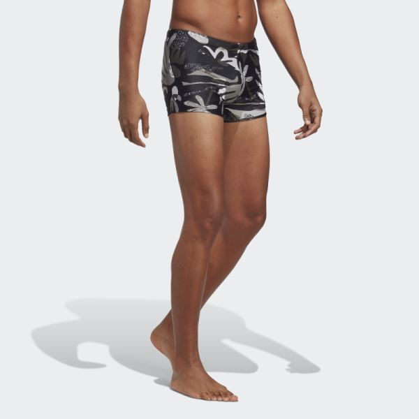 Floral Graphic Swim Boxers Black Adidas