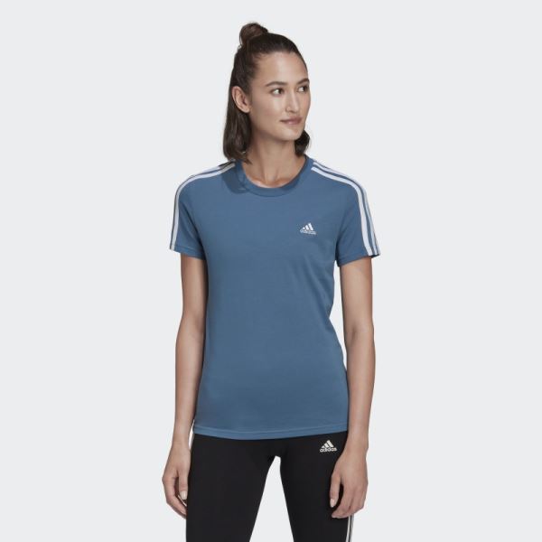 Adidas Essentials Slim 3-Stripes Tee Altered Blue