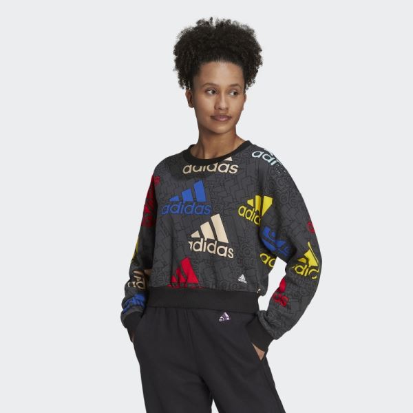 Carbon Adidas Essentials Multi-Colored Logo Crop Sweatshirt