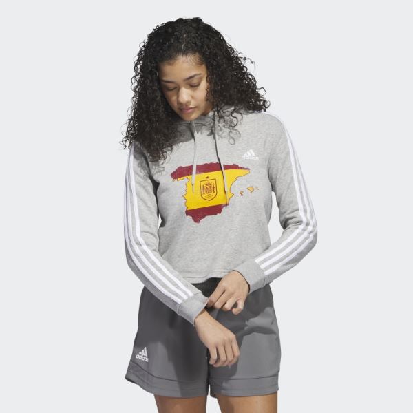 Adidas Grey Spain Cropped 3-Stripes Hoodie