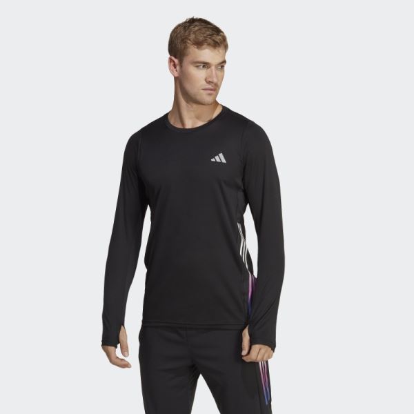 Black Run Icons 3-Stripes Long-Sleeve Top Adidas