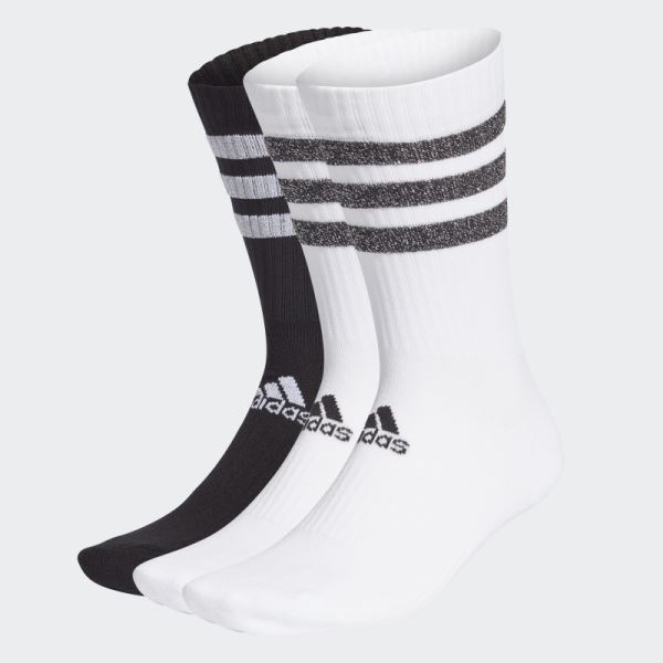 Adidas White Glam 3-Stripes Cushioned Crew Sport Socks 3 Pairs