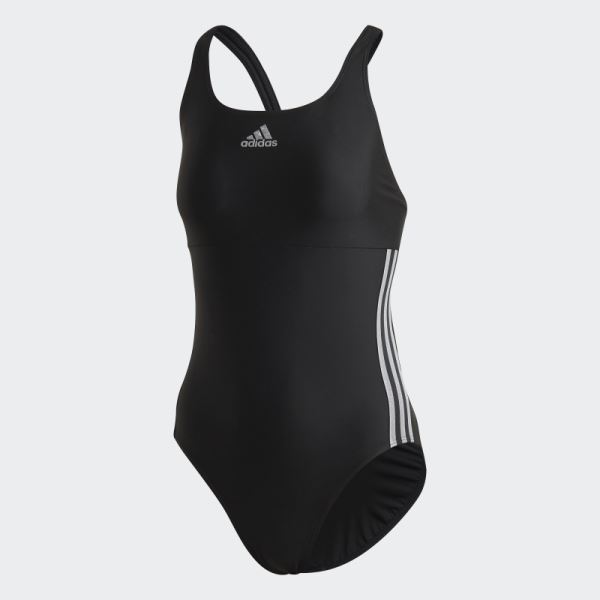 Adidas Black Glam-On Shiny 3-Stripes Swimsuit