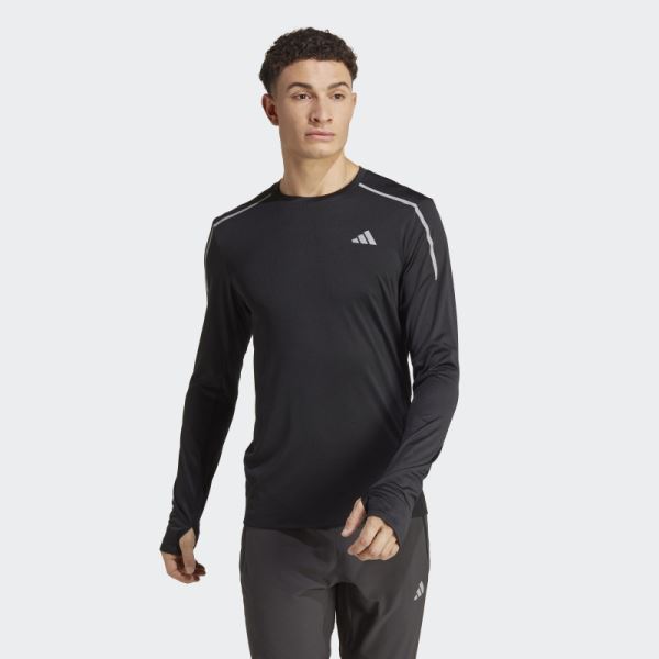 Black Adidas Fast Long Sleeve Engineered Running Tee