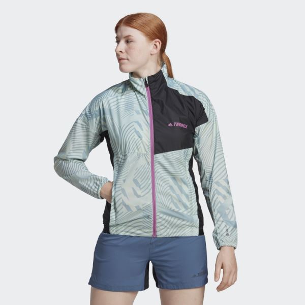 TERREX Trail Running Printed Wind Jacket Green Adidas