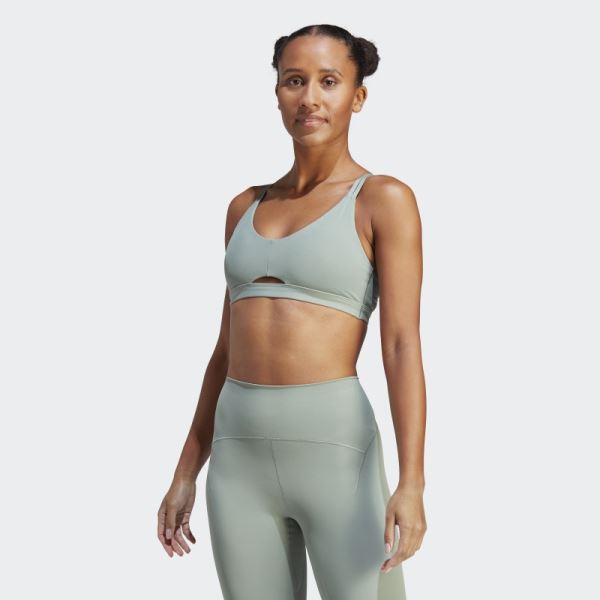 Silver Green Yoga Studio Luxe Light-Support Bra Adidas