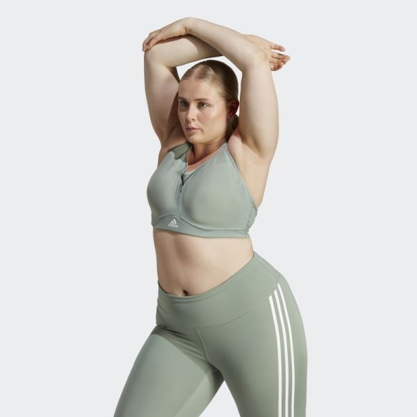 Silver Green Adidas TLRD Impact Training High-Support Bra (Plus Size) Hot