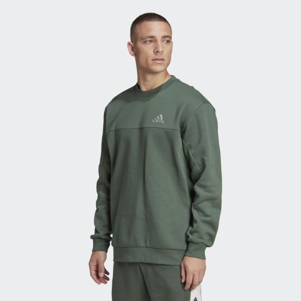 Adidas Stadium Fleece Badge of Sport Sweatshirt Green Oxide