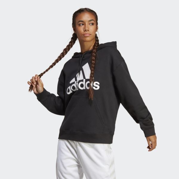 Adidas Essentials Big Logo Oversized French Terry Hoodie Black