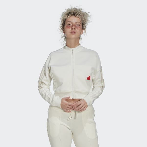 Adidas White Cropped Track Top