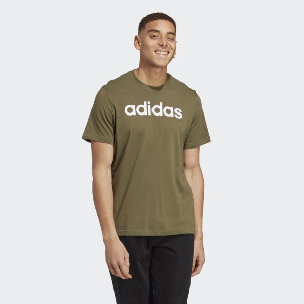 Olive Adidas Essentials Single Jersey Linear Embroidered Logo T-Shirt