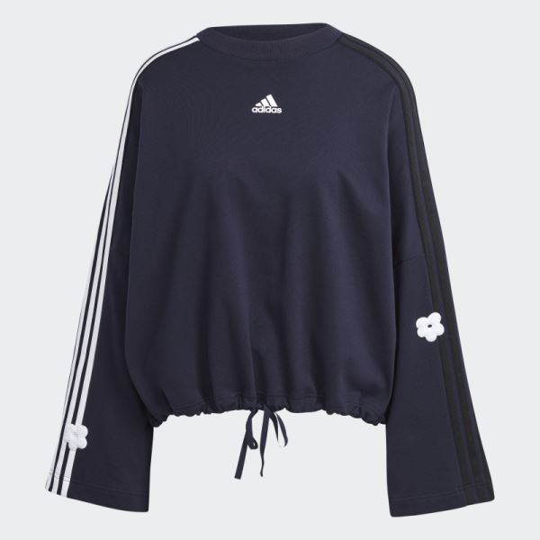 Adidas 3-Stripes Sweatshirt with Chenille Flower Patches Ink