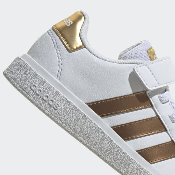 Adidas Grand Court Sustainable Lifestyle Court Elastic Lace and Top Strap Shoes Matte Gold