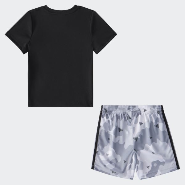 Black Adidas IBPOLY TEE CAMO AOP SHORT