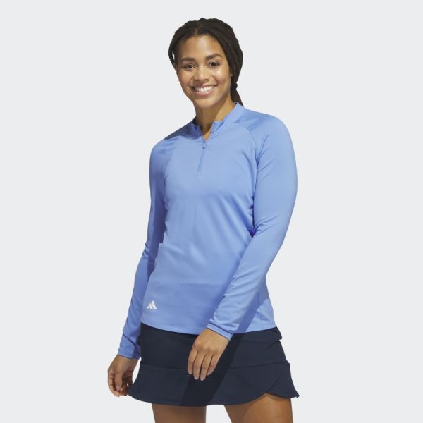 Adidas Quarter-Zip Long Sleeve Golf Polo Shirt Blue