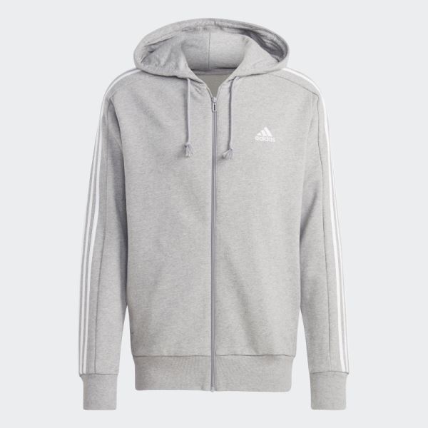 Adidas Essentials French Terry 3-Stripes Full-Zip Hoodie White Hot