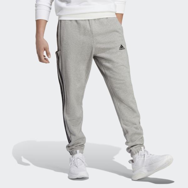 Adidas Medium Grey Essentials French Terry Tapered Elastic Cuff 3-Stripes Pants