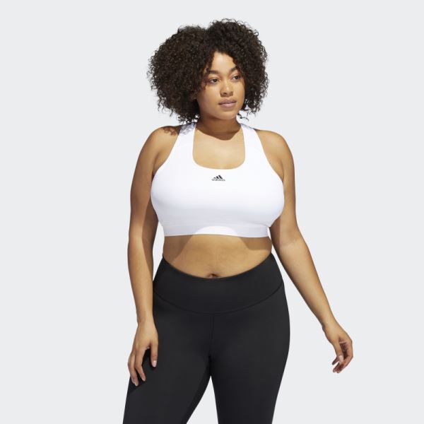 White Fashion Adidas Powerreact Training Medium-Support Bra (Plus Size)